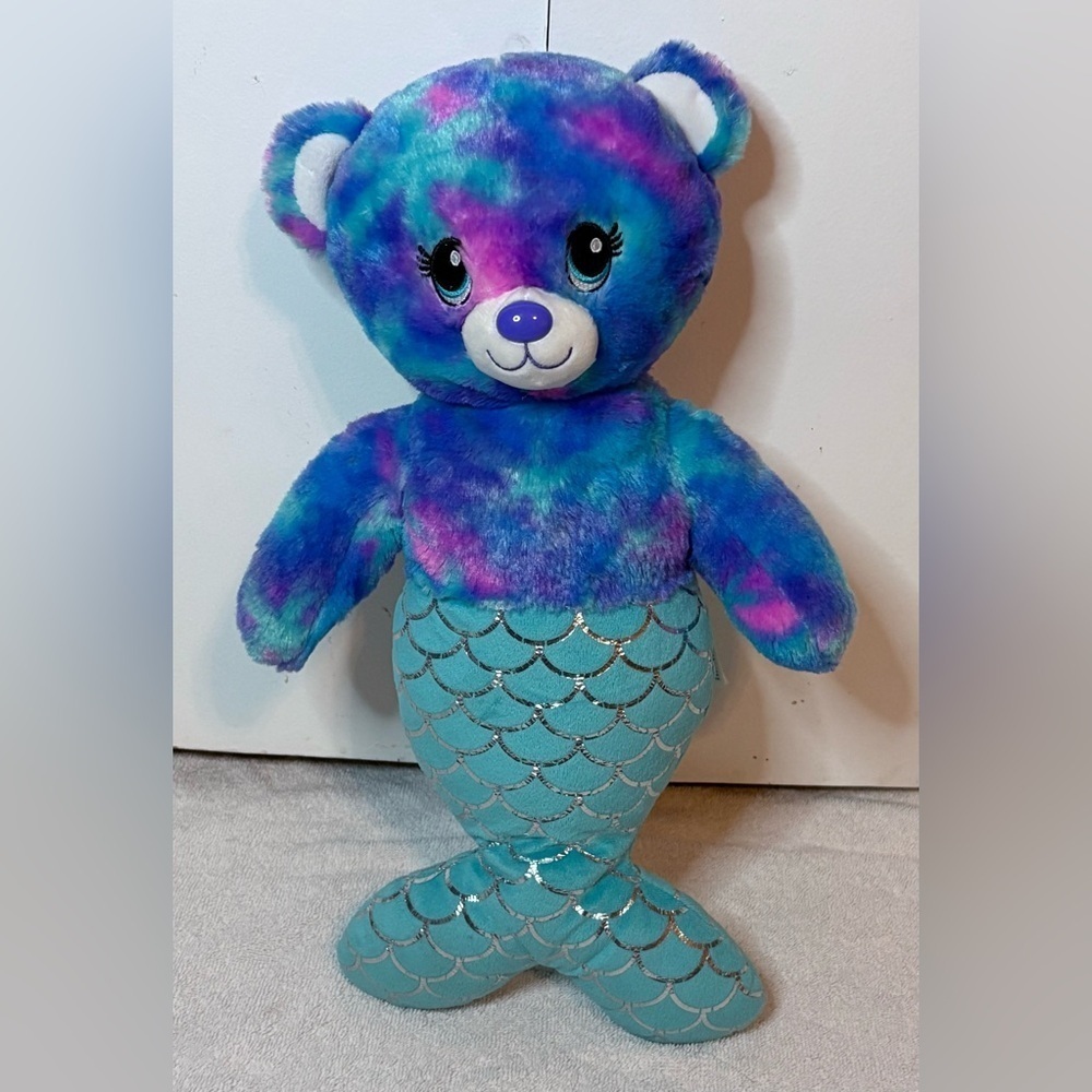 Build a Bear BAB Magical Mer-Bear Mermaid Plush 17.5” Blue Tye-Dyed Stuffed Bear